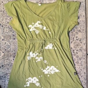 Y2K Wild Seed Green Floral Long Tunic Short Sleeve Top
